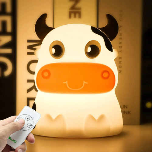Lampe Mignon Vache Veilleuse À Distance Veilleuse 7 Couleurs En Silicone Souple Animal LED Pépinière Lampe De Nuit Chambre Décor Pour Bébé Infantile Enfant En Bas Âge - vue 2 sur 8