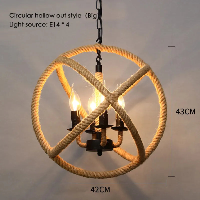Sisal chanvre corde suspension plafonnier Lustre suspendu Lustre fer main tressage rustique rétro pour salle à manger décor - vue 16 sur 28