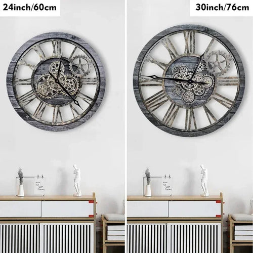 horloge murale en bois style rétro avec engrenages mobiles décorative - vue 3 sur 7