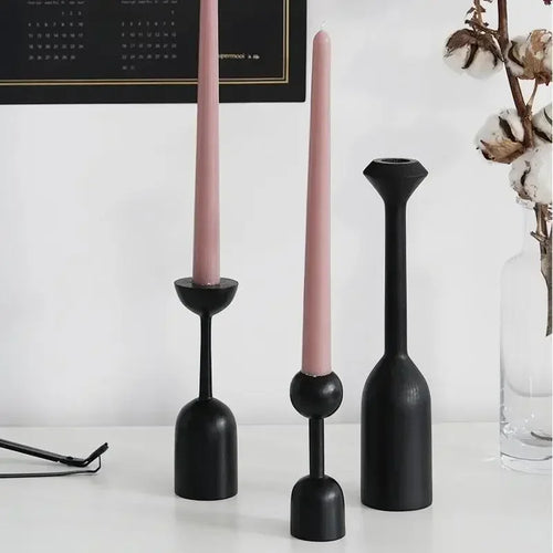 bougeoir en bois noir style nordique décoration artistique pour intérieur - vue 5 sur 11