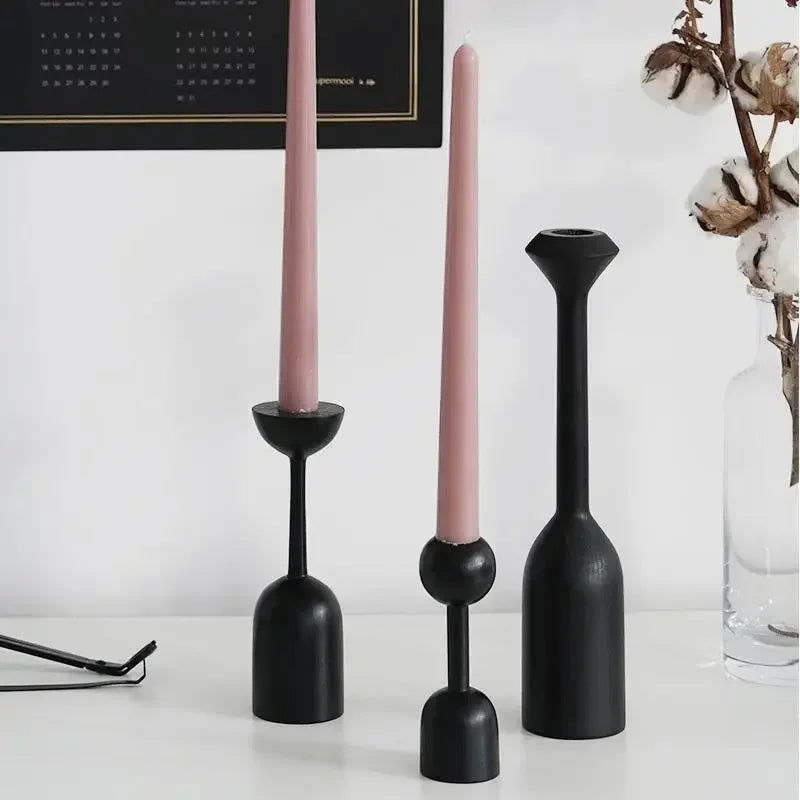 bougeoir en bois noir style nordique décoration artistique pour intérieur - vue 5 sur 11