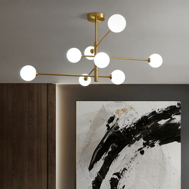 lustre nordique en cuivre avec verre créatif et haricot magique - vue 3 sur 12