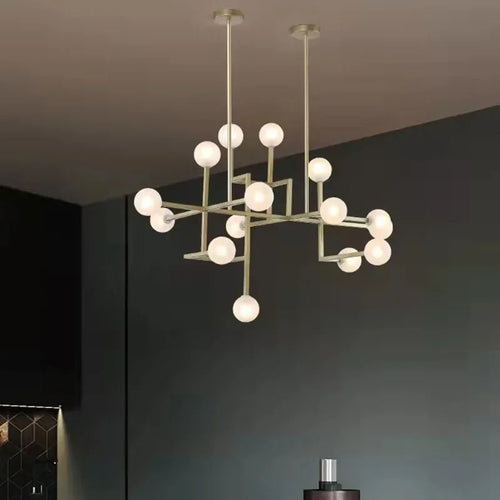 Lustre Design LED Hôtel Hall Foyer Salle à manger Or Métal Éclairage 15 Verre Blanc G9 Ampoule Art Déco - vue 3 sur 7