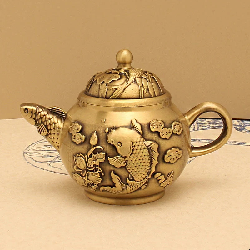 Théière chinoise kung fu lotus carpe relief sculpté - vue 6 sur 7