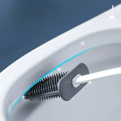ensemble brosse toilette silicone avec support mural accessoires nettoyage - vue 5 sur 8