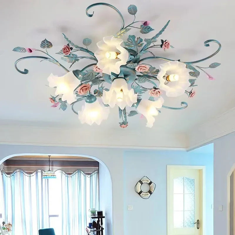 plafonnier romantique style pastoral en fleurs et herbes - vue 2 sur 10