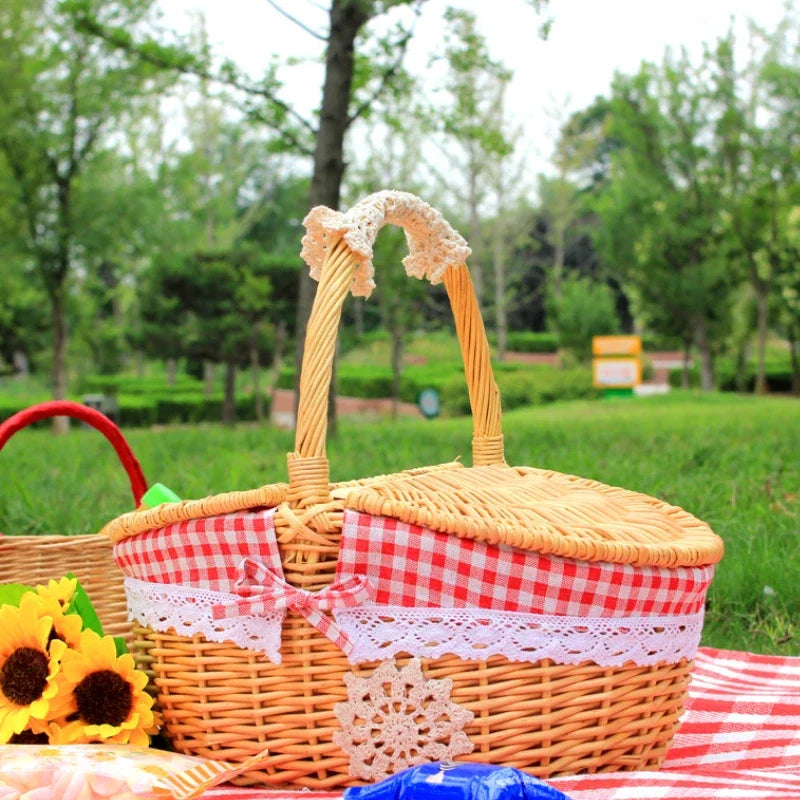 panier en osier tissé à la main pour pique-nique et rangement extérieur - vue 6 sur 9