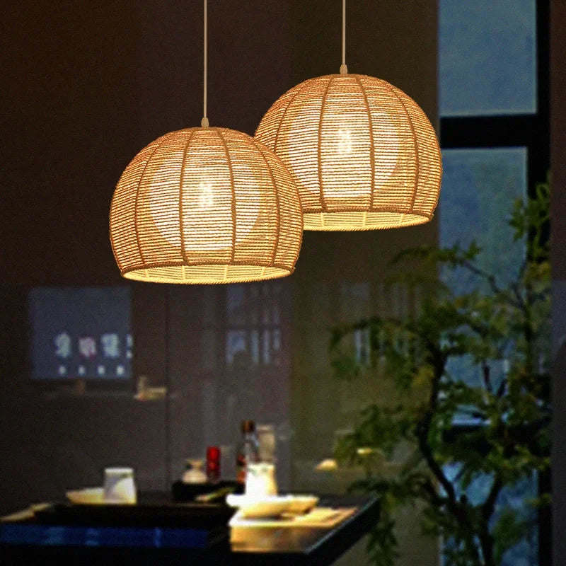 Hand-woven hemp rope chandelier stylish simple bedroom lamp balcony restaurant teahouse homestay decoration chandelier - vue 3 sur 11