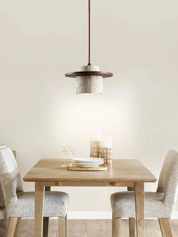 Suspension style japonais led vintage en pierre et bois - vue 3 sur 7