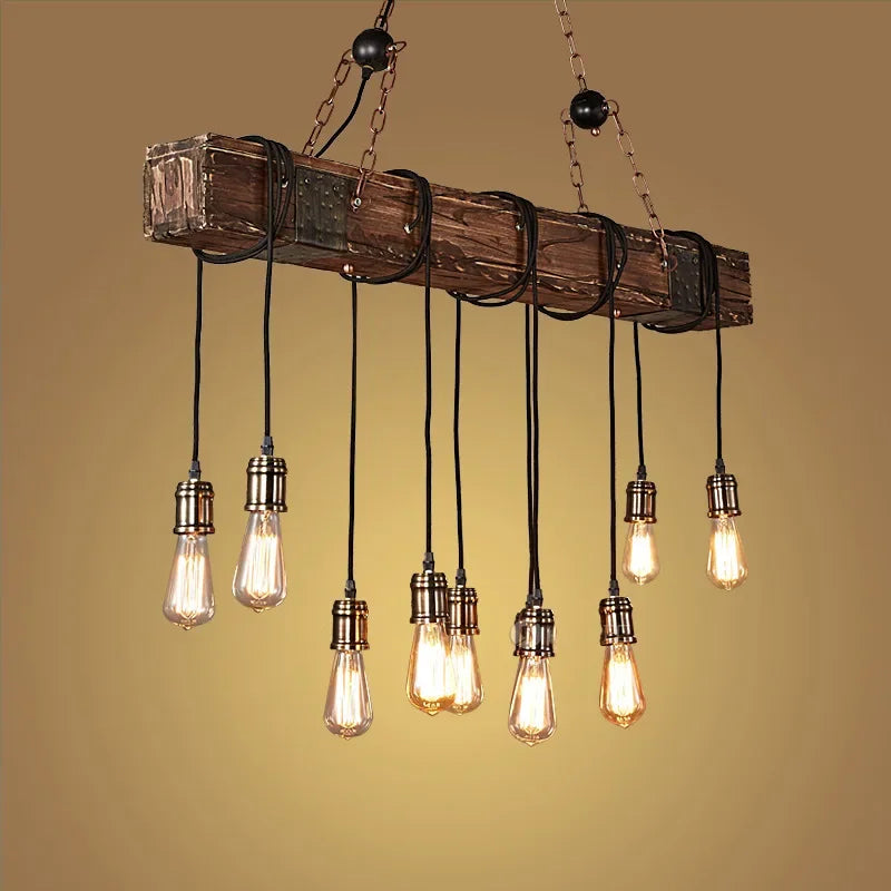 Lustre LED rétro industriels antiques LOFT Bar Vintage Art bois E27 - vue 3 sur 24