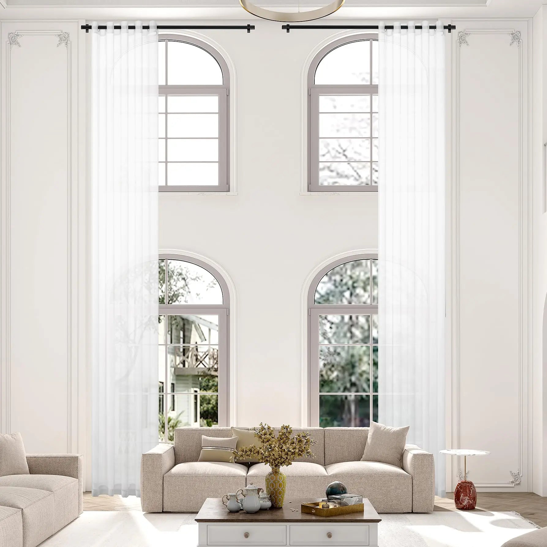 Voilage tulle extra long sur mesure hauts plafonds