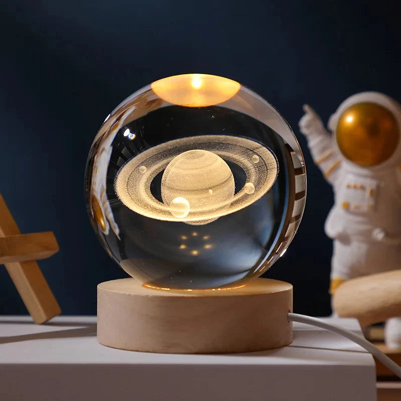 boule de cristal 3d lune galaxie décoration lumineuse pour la maison - vue 6 sur 17