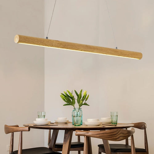 lampe de suspension ronde en bois massif nordique avec led - vue 7 sur 7