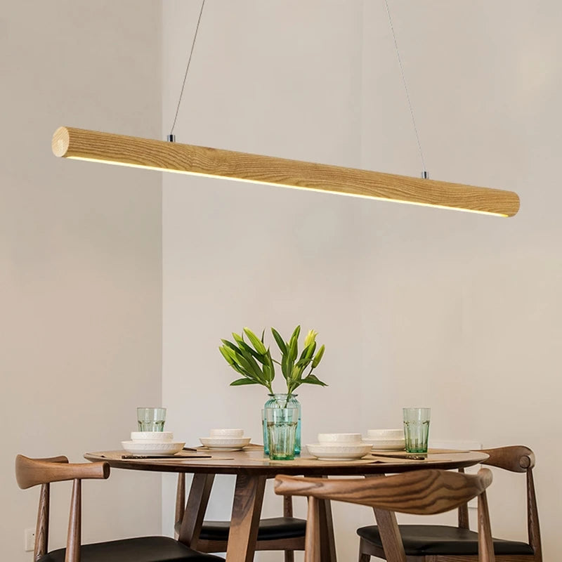 lampe de suspension ronde en bois massif nordique avec led - vue 7 sur 7