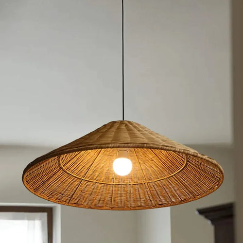 suspension tricotée à la main abat-jour rotin design minimaliste - vue 3 sur 16