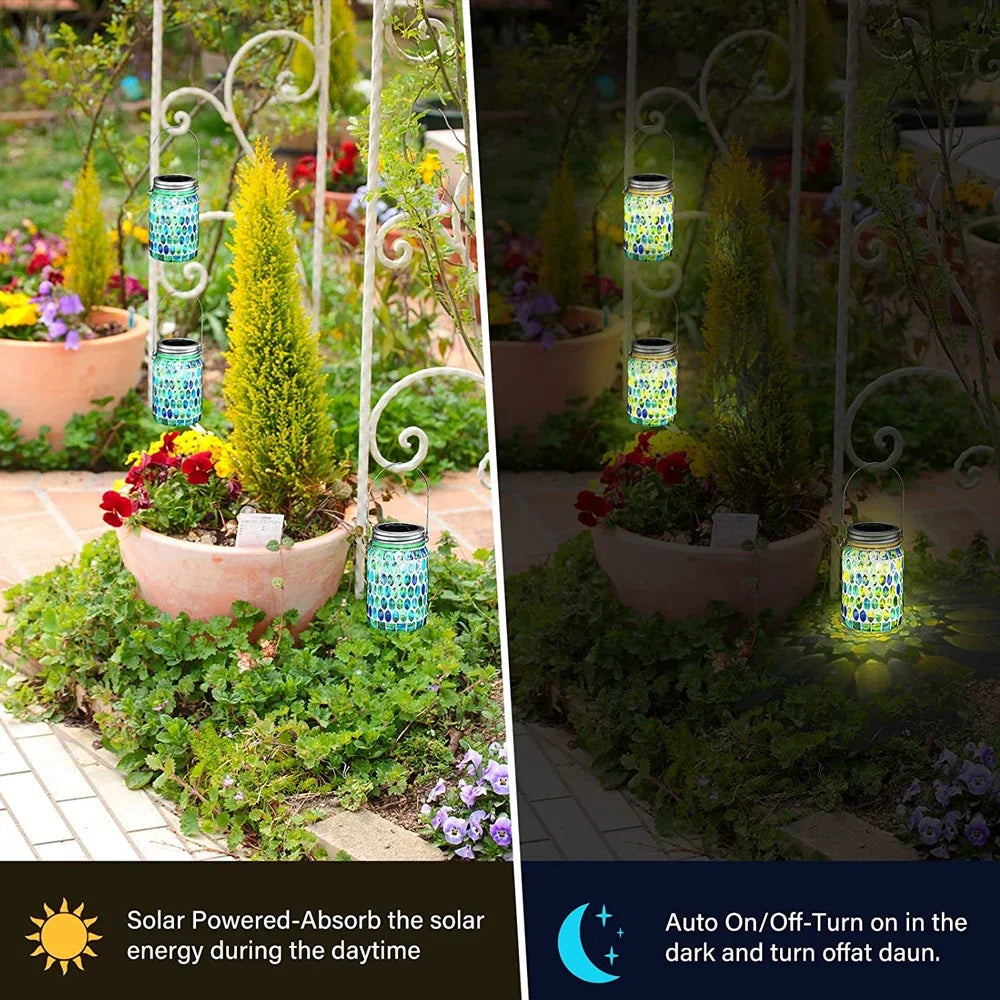 lanterne solaire décorative pour jardin en mosaïque - vue 6 sur 12