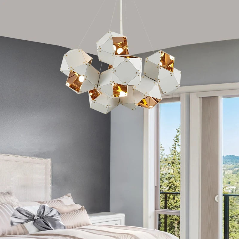 suspension led cube art déco style universel - vue 3 sur 27