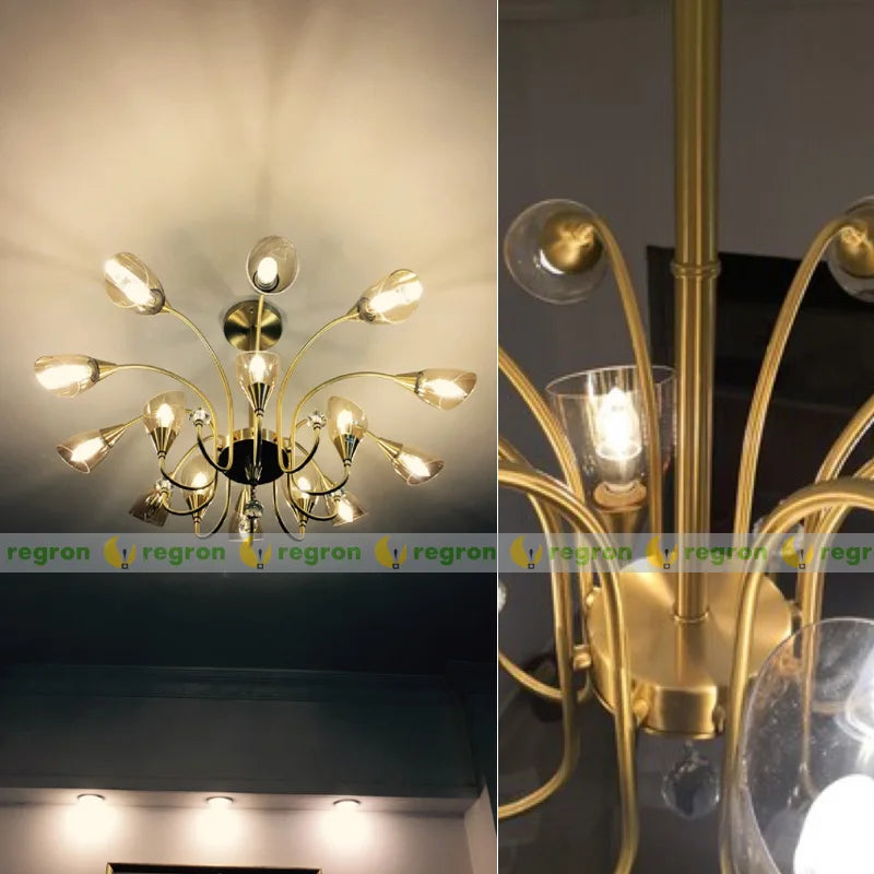 lustre en cristal moderne en cuivre pour éclairage intérieur - vue 6 sur 14