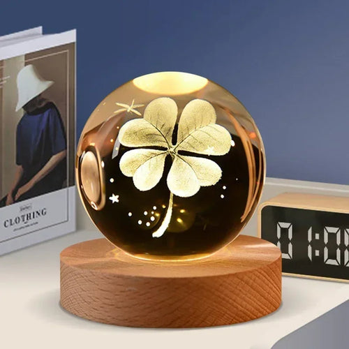 veilleuse 3D en cristal système solaire cadeau décoratif en bois - vue 16 sur 16