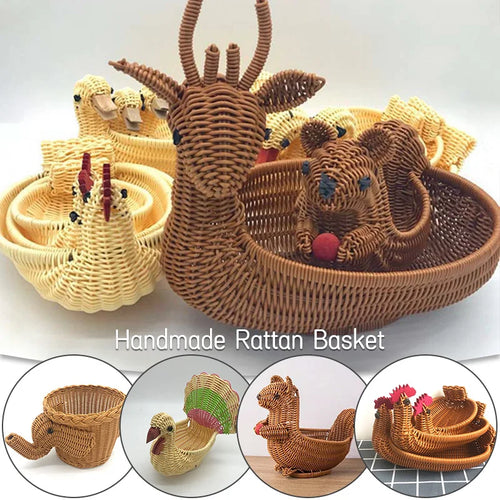 panier de rangement en rotin tissé style animal fait main - vue 2 sur 29