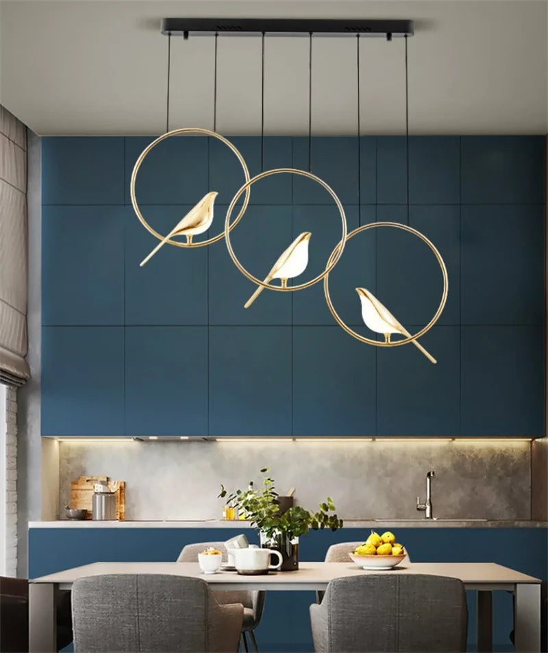 lustre oiseau doré pour décoration intérieure style nordique - vue 6 sur 16