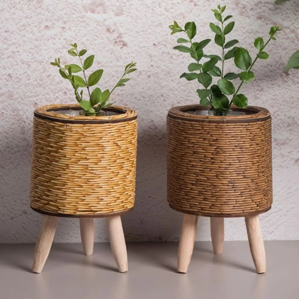 pot de fleurs rotin tressé créatif avec pieds amovibles et support durable - vue 2 sur 14