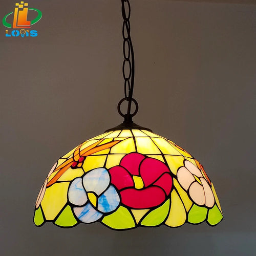 lustre libellule fleur style pastoral tiffany pour restaurant et cuisine - vue 4 sur 6