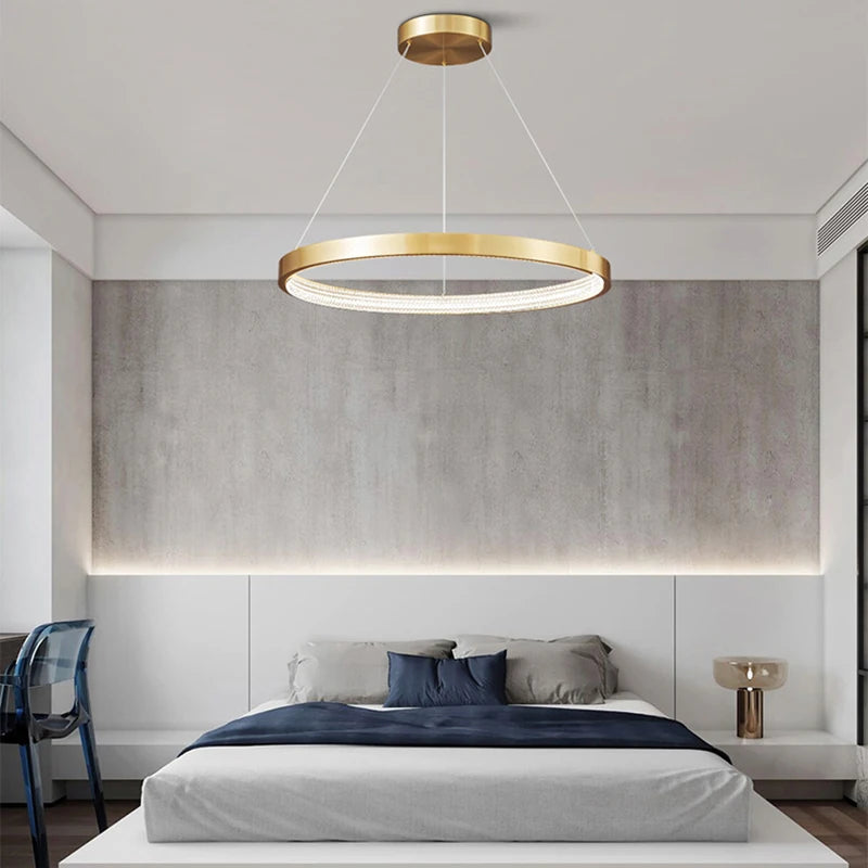 lustre à anneaux en cuivre réglable pour - vue 4 sur 15