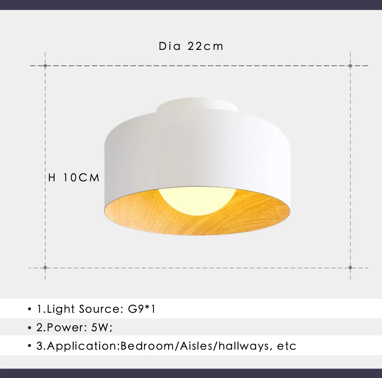 Nordique moderne noyer bois Texture Led plafonnier pour chambre salon cuisine étude allée balcon rond G9 lustre lumière - vue 7 sur 8