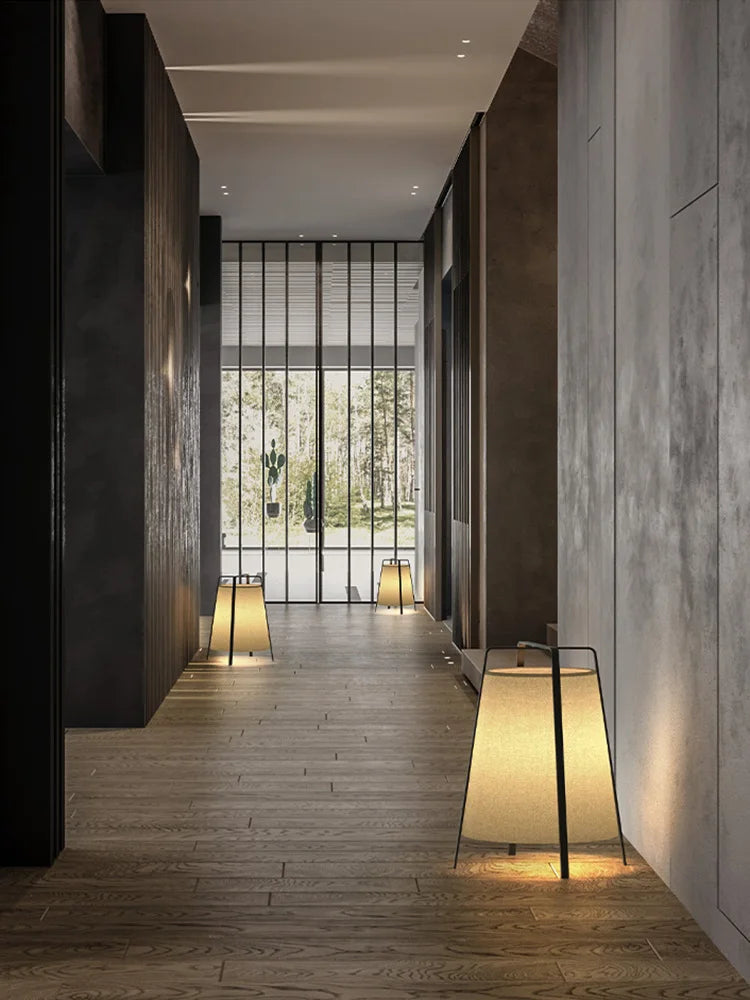 lampadaire japonais rétro en tissu design moderne élégant - vue 3 sur 8