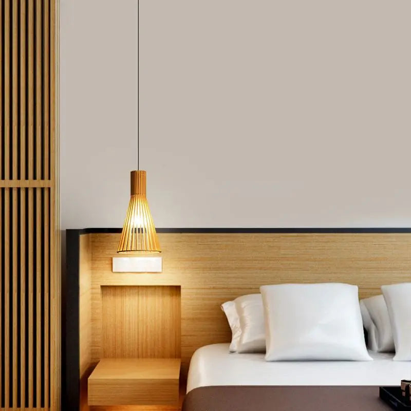 lustre wabi-sabi en bois avec éclairage led suspendu - vue 2 sur 8