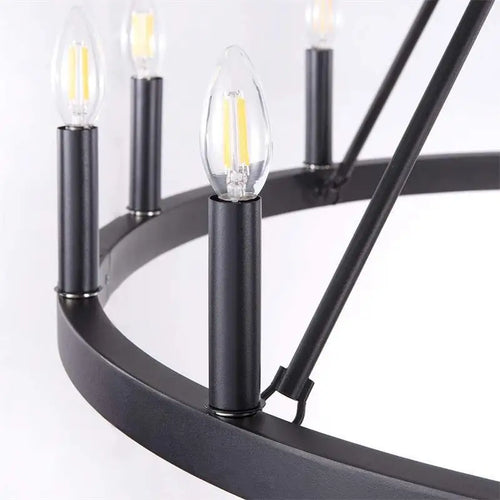 lustre industriel moderne en fer rond avec led pour décoration - vue 6 sur 10