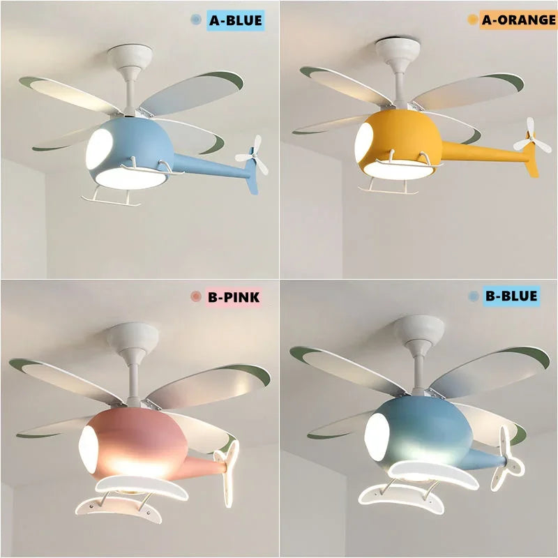 ventilateur de plafond moderne avion avec lumière led et télécommande - vue 5 sur 12