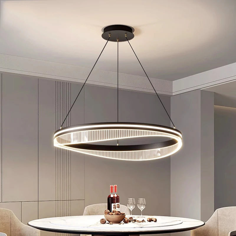 lustre led moderne rond noir intérieur pour éclairage salon - vue 3 sur 7