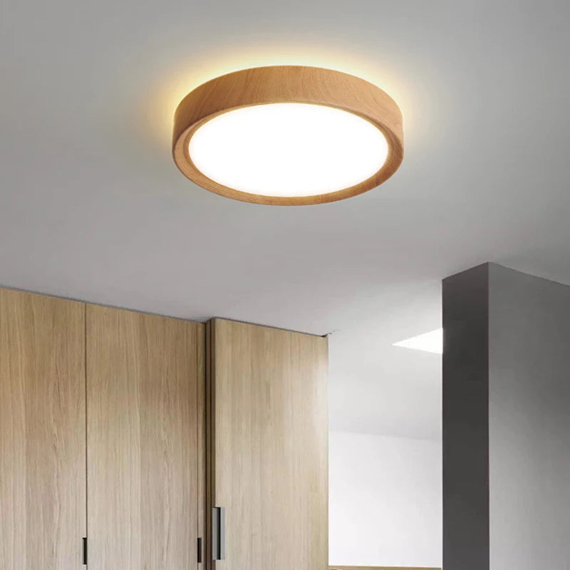 plafonnier led rond en bois éclairage d'intérieur luminaire décoratif - vue 4 sur 9