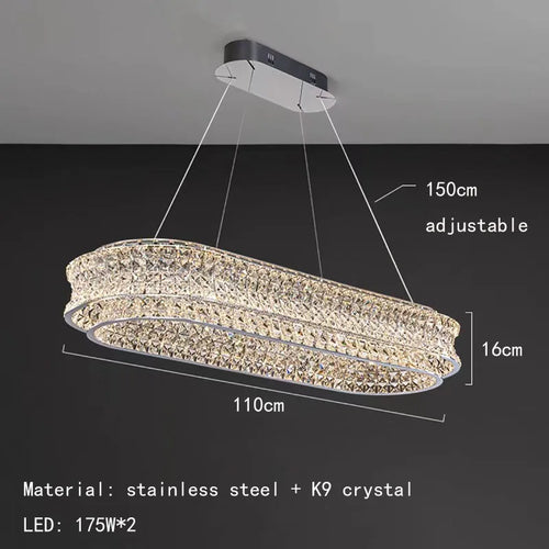 lustre moderne en cristal clair acier inoxydable intensité variable cordon réglable - vue 10 sur 9