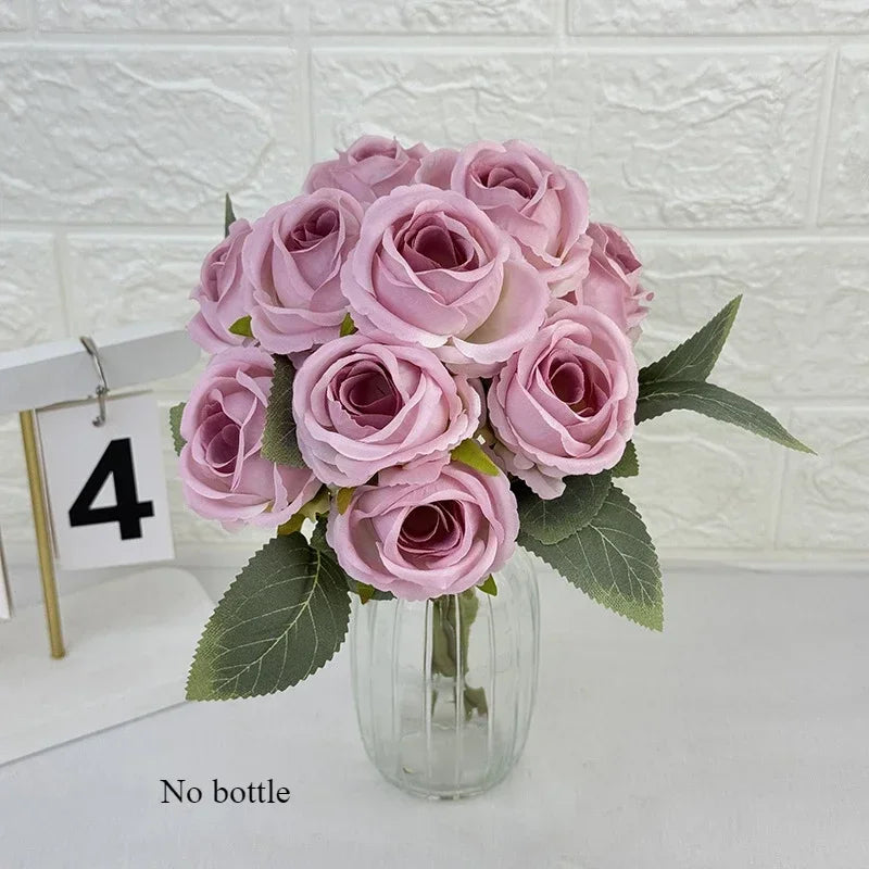 bouquet de 10 roses artificielles en soie décoratives pour événements - vue 8 sur 14