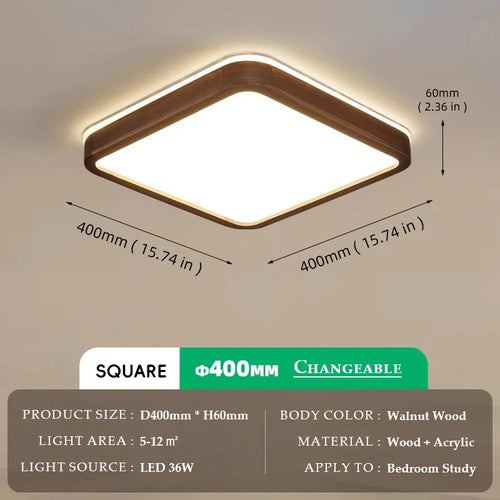 Walnut Wood Ceiling light, Wabi-sabi Simple Modern Vintage style, Bedroom lighting for Bathroom, Bedroom, dining room, Study - vue 15 sur 16