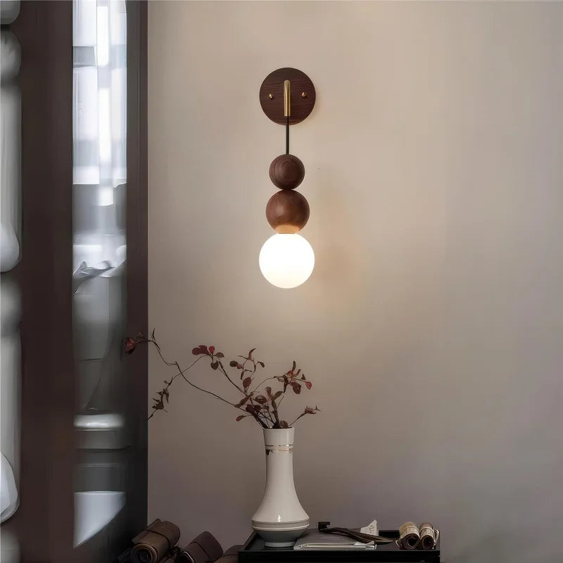 Walnut Wood Brass Gradient Glass Wall Light, Wall Sconce for Bedroom, Bedside, Living, Dining Room, Corridor aisle - vue 5 sur 8