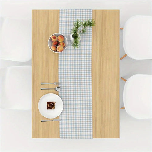 Chemin de table en lin motif carreaux maison - vue 4 sur 6