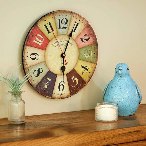 horloge murale en bois épais style ferme pour décoration rétro - vue 4 sur 6