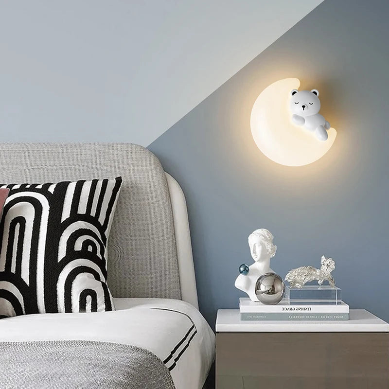 applique murale led étoile lune ours lapin minimaliste moderne - vue 5 sur 10