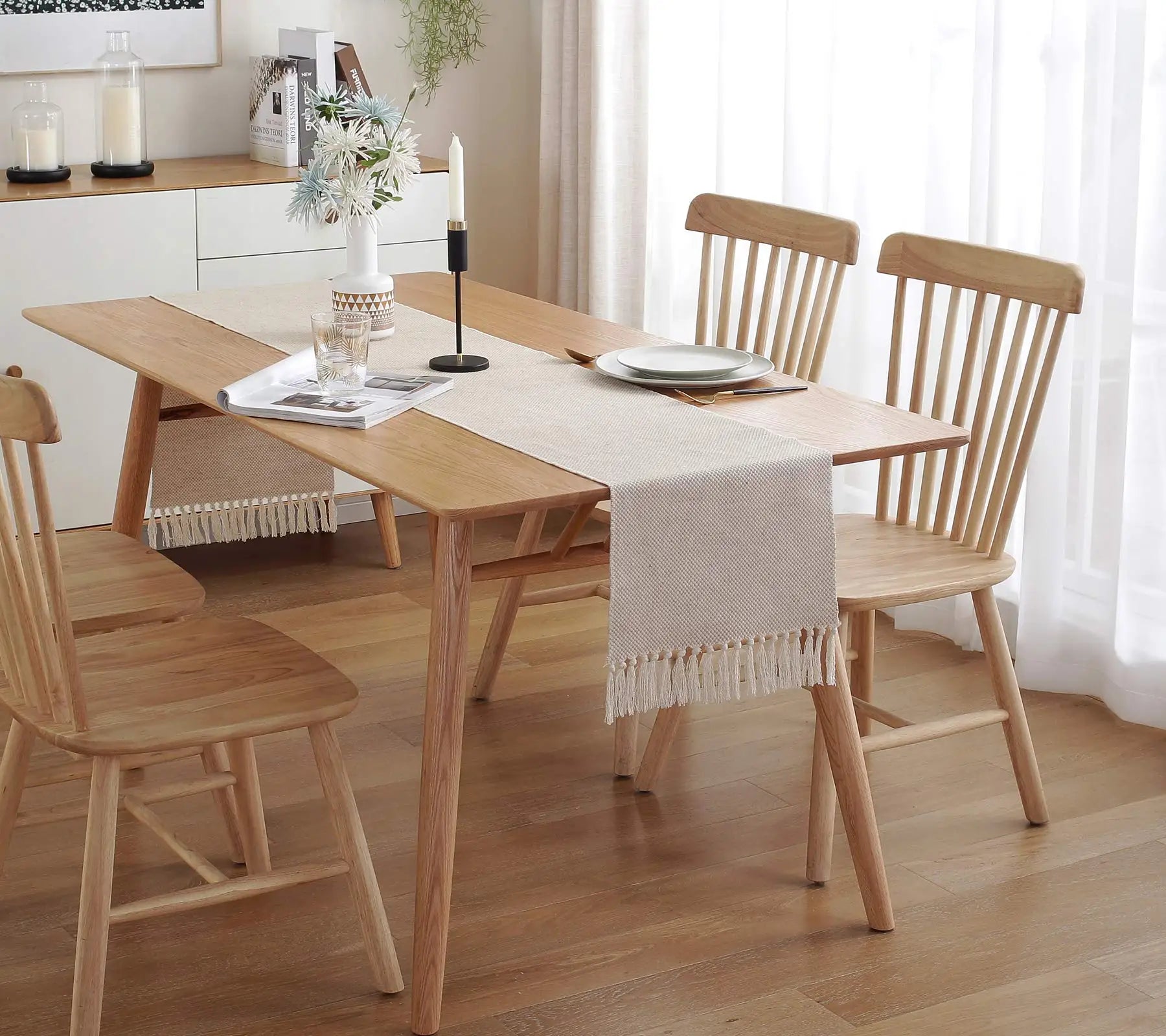 Chemin de table lin brodé style rustique beige 8 mots - vue 5 sur 7