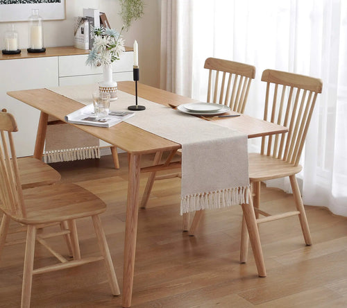 Chemin de table lin brodé style rustique beige 8 mots - vue 6 sur 7