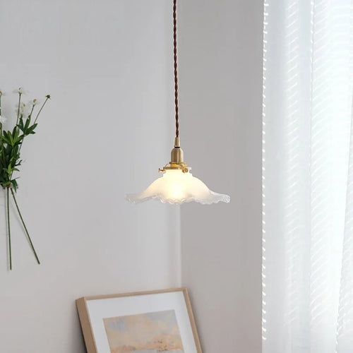 suspension en verre et laiton design nordique vintage - vue 4 sur 6