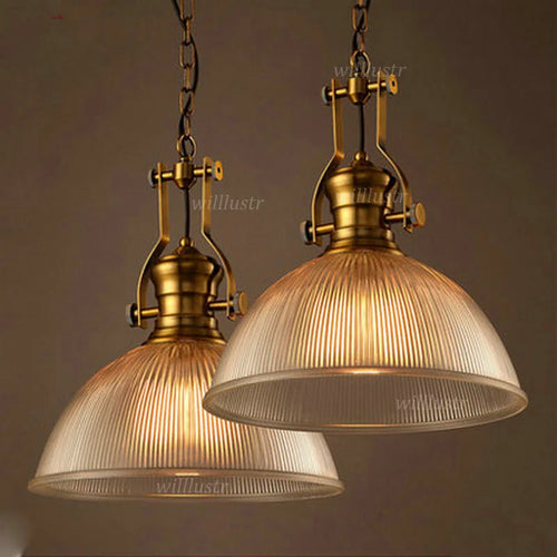 Suspension vintage en verre nervuré rétro suspension lumière hôtel café salon bureau bar salle à manger suspendu lustre de plafond - vue 2 sur 5