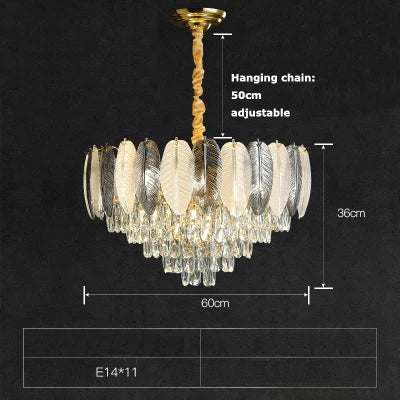 lustre suspendu led art déco en cristal et plumes blanches et grises - vue 11 sur 17