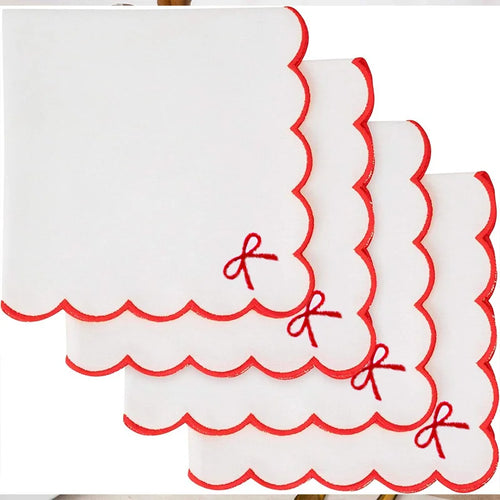 Serviette de table style vintage brodée bordure dentelle - vue 2 sur 12