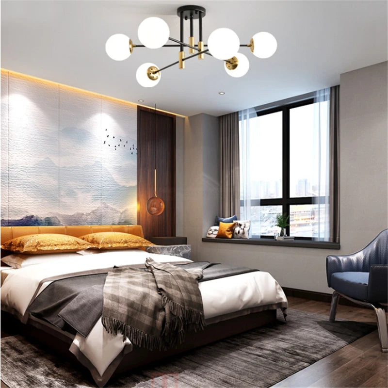 lustre nordique moderne led avec boules de verre - vue 2 sur 18