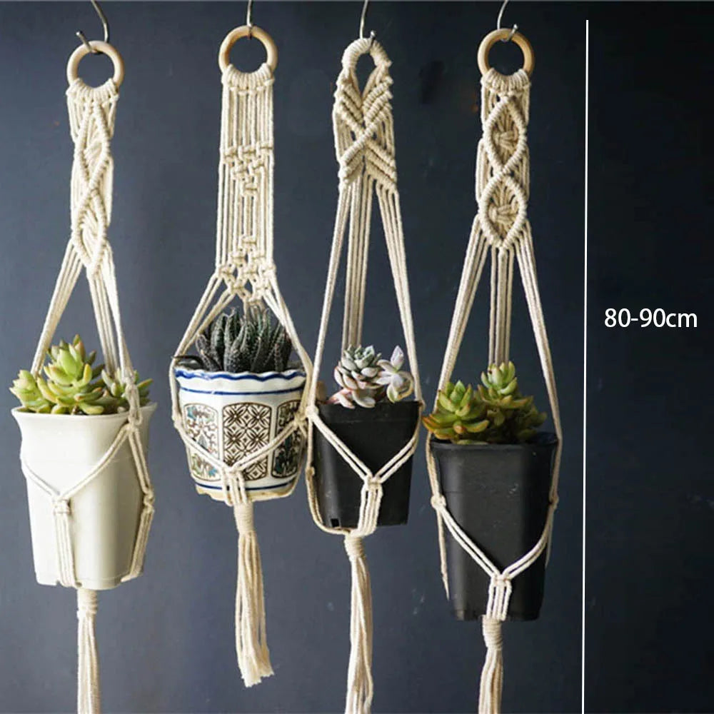 lot de 5 suspensions de plantes en macramé style bohème faites main - vue 5 sur 5